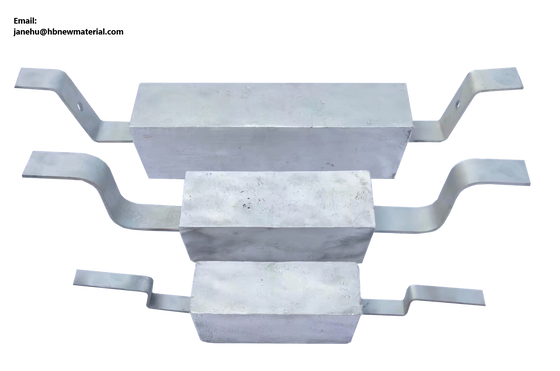 Ánodo de sacrificio de aluminio de baja resistividad para zona fangosa 1000x200x150mm 81kg Aleación Al-Zn-In-Sn para protección de tuberías en el lecho marino