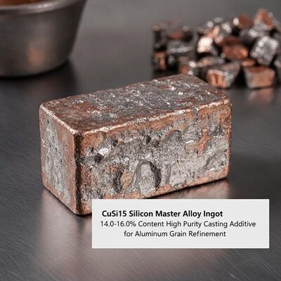 CuSi15 aleación maestra de silicio con un contenido de silicio del 14,0-16,0% para el refinamiento de granos de aluminio de alta pureza
